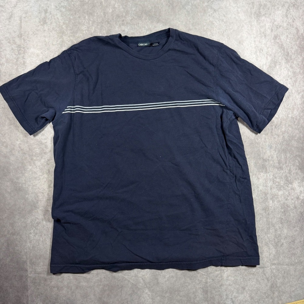 Cherokee Mens XL Navy Blue Striped Short Sleeve Cotton T-Shirt Nautical Casual
